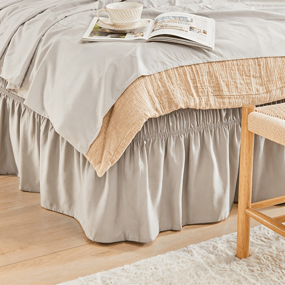 Ruffled Bed Skirt with Adjustable Elastic – Twin Full Queen King, 15-Inch Drop, Machine Washable, 30 Colors