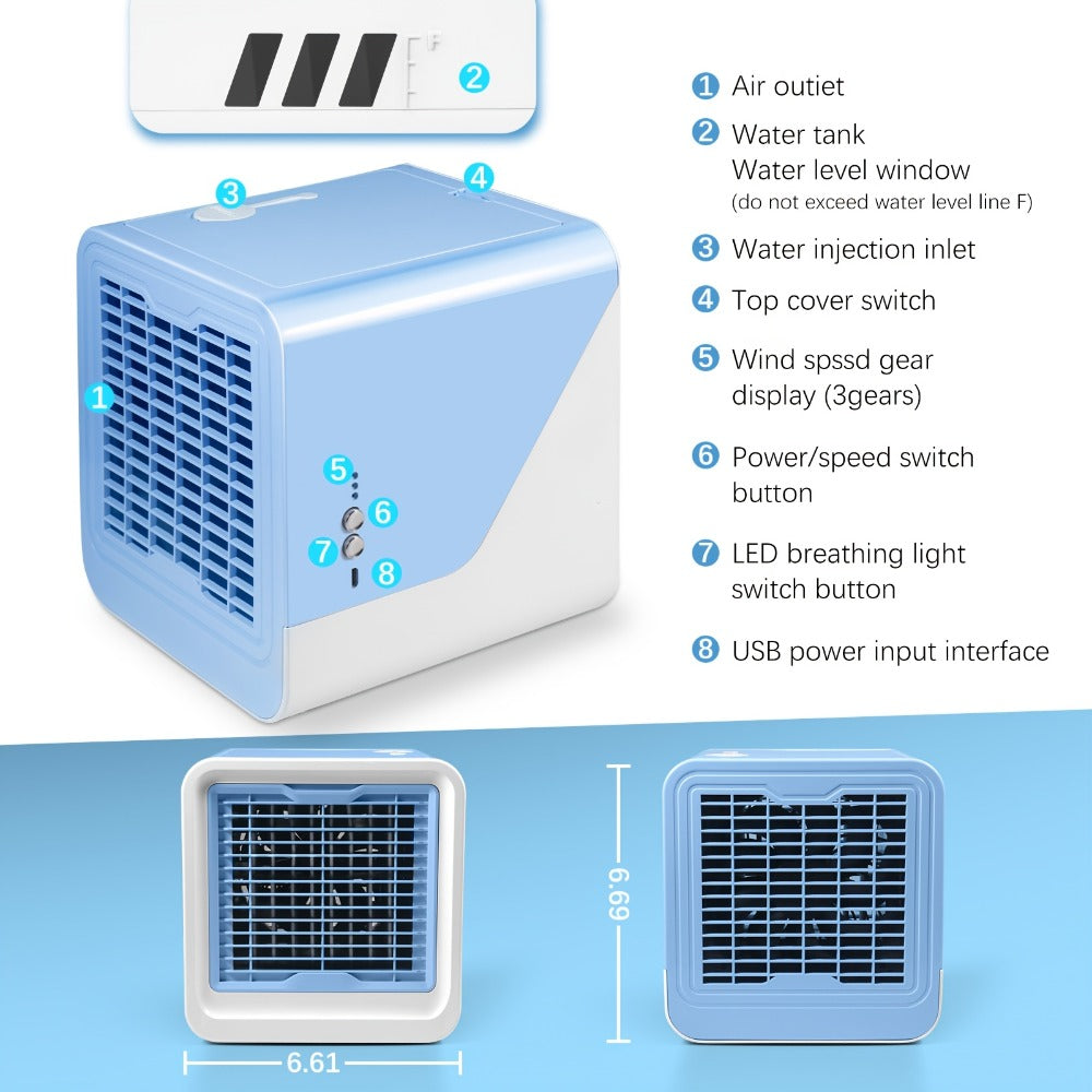 Portable Air Cooler 3-in-1 Mini Personal Air Conditioner Humidifier Fan with Atmosphere Light for Entryways, Bedrooms and Living Spaces