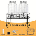 Glass Beverage Dispenser Set with Stand, 1-Gallon Square Glass Drink Dispenser with Stainless Steel Spigot & Ice Tube