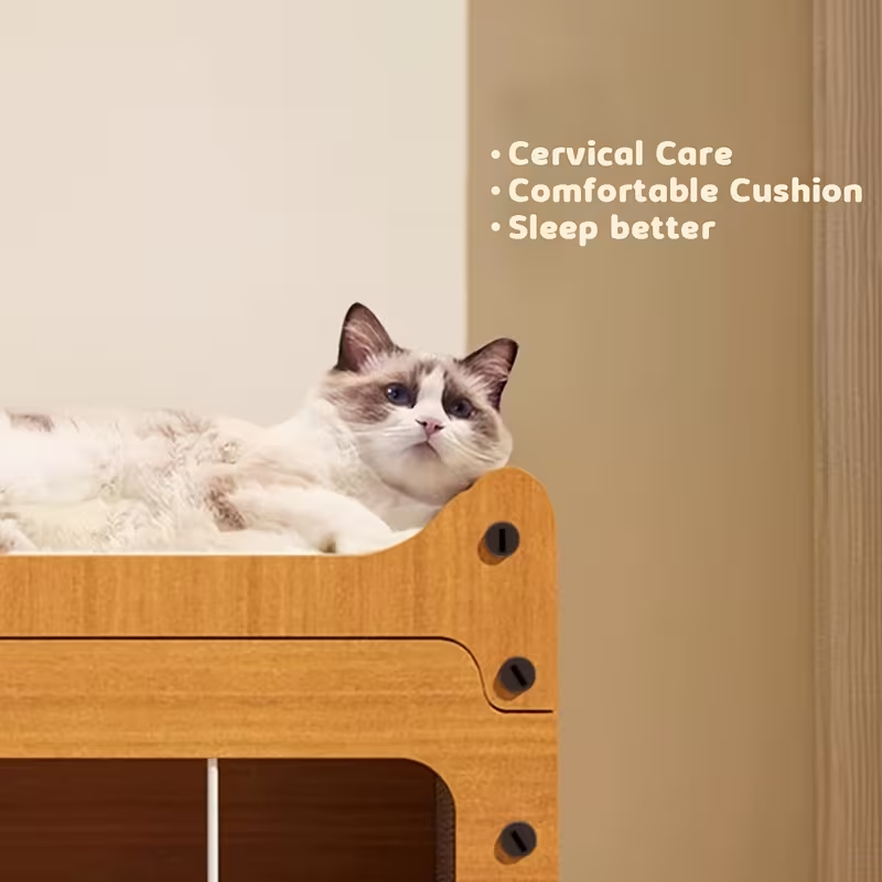 Double- or Three-Level Cat Tree Condo with Wood-Look Panels, Doorway Cutouts and Scratch Liners