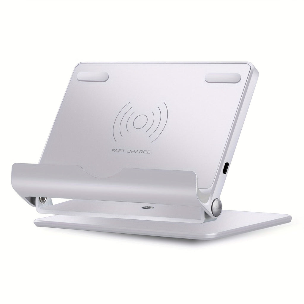 Silvery 360-Degree Rotating Wireless Charging Stand with Micro-USB and USB-C Input Port Design