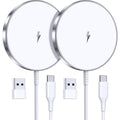 Two-Piece Silver-Tone Magnetic Wireless Charging Pad Set with Round Faces and Pictured USB Cables