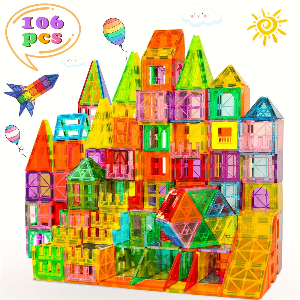 Magnetic Tiles Building Set for Kids 3 4 5 6 7 8 – 80 106 136 205pcs Clear 3D Magnet Building Blocks STEM Educational Toy Child-Safe ABS