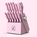 Kitchen Knife Set by imarku, 14-Piece Pink Stainless Steel Block with Six Steak Knives, Shears and Built-In Sharpener