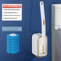Wall-Mounted Toilet Brush Set with 8 Disposable Heads | No-Drill Easy Install, Long Handle Bathroom Cleaning Brush