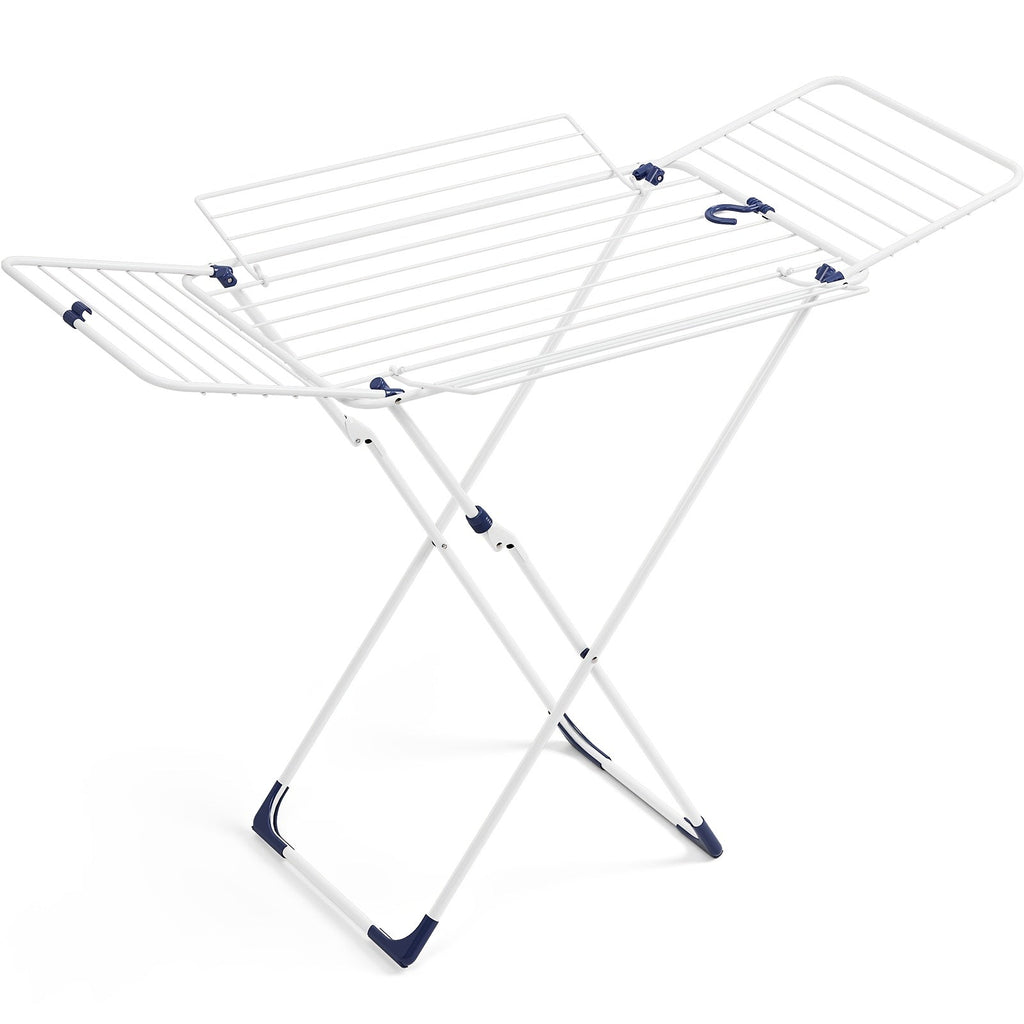 White Four-Wing Folding Clothes Drying Rack with X-Frame, Freestanding Laundry Bars and 55.1 x 37.8-Inch Layout