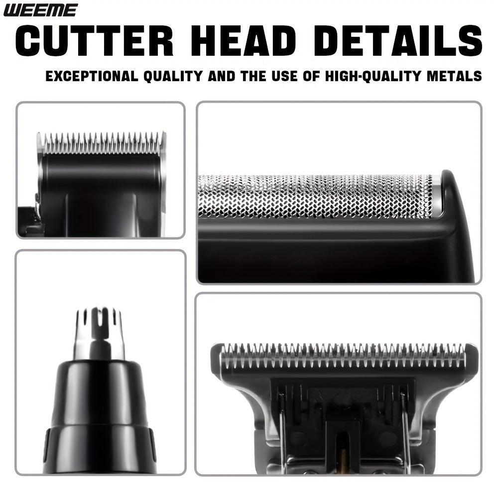 Men's Grooming Kit 4-Piece Set, USB Rechargeable Hair Clipper, Nose Trimmer, Electric Shaver & T9 Detailer with 8 Guide Combs