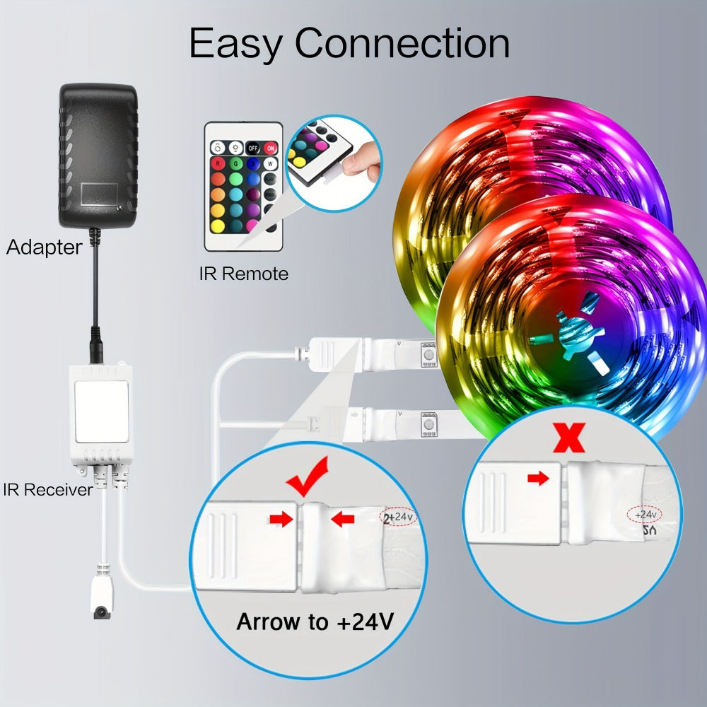 RGB LED Smart Light Strip 200FT Music Sync Color Changing, 44-Key Remote, Multi-Color Adjustable