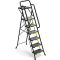 6 Step Ladder with Handrails & Tool Platform, Folding Step Stool Wide Pedal Steel Safety Ladder for Adults