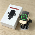 Brass-Tone Wireless Car Charger Mount with Side Clamps, Suction Base and Pictured Air-Vent Clip
