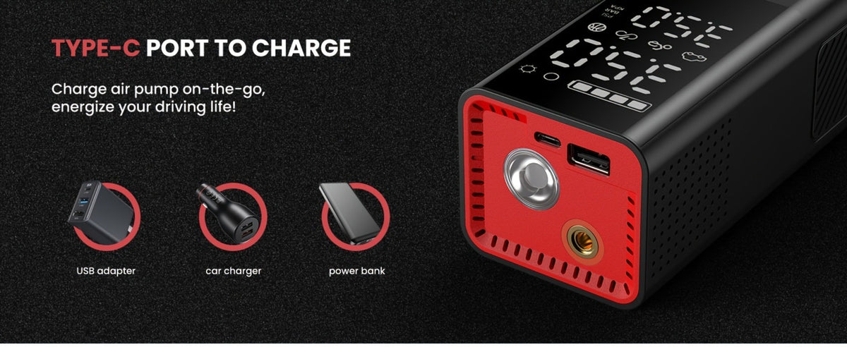 Portable Tire Inflator Air Compressor - 160 PSI 20000mAh Cordless Tire Pump 4X Faster with LED Light for Car
