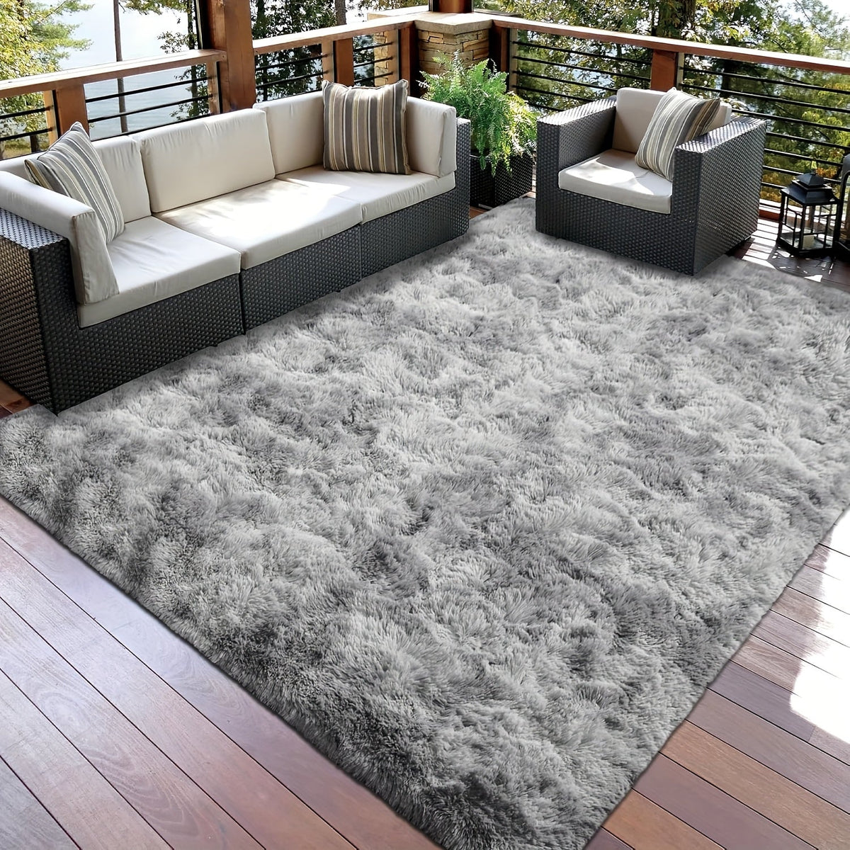 Area Rug Tie-Dye Shaggy Plush Design with Six Colors and Four Washable Sizes for Bedroom or Dorm