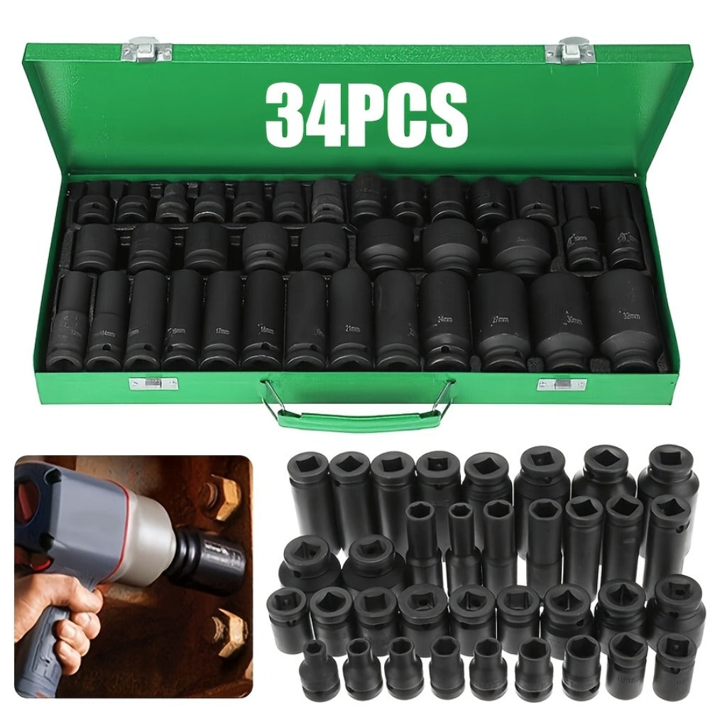 Impact Socket Set, 53-Piece Tool Set, 47-Piece 3/8" Drive & 34-Piece 1/2" Drive, SAE & Metric Sizes