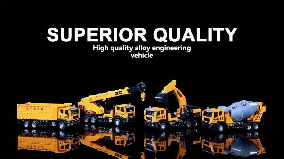 Die-Cast Construction Vehicle Toy Set, Mini Alloy Excavator, Dump Truck, Cement Mixer & Crane Trucks for Toddlers Boys Ages 3+