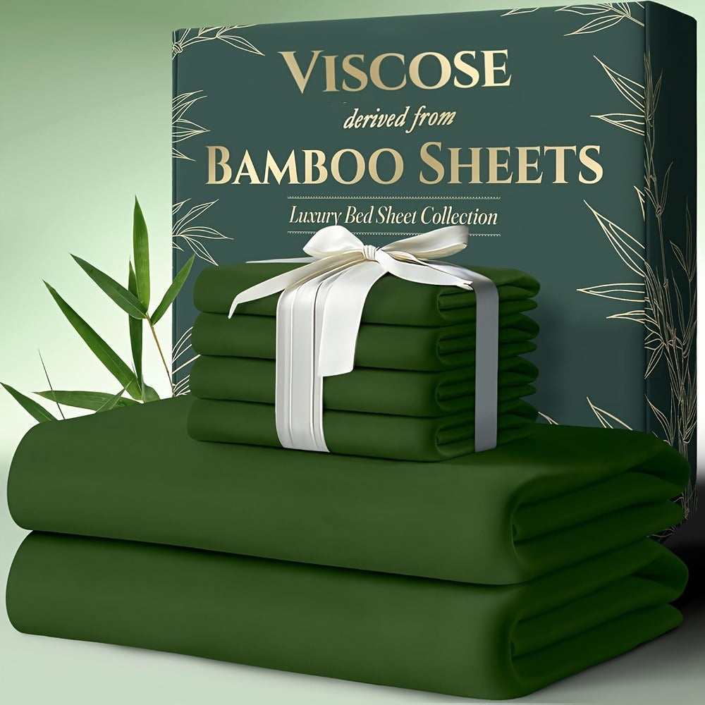 Cooling Bamboo Bed Sheet Set 6pcs Ultra Soft Deep Pocket 17 Inch Double Stitching Breathable Sheets for Hot Sleepers Twin Full Queen King