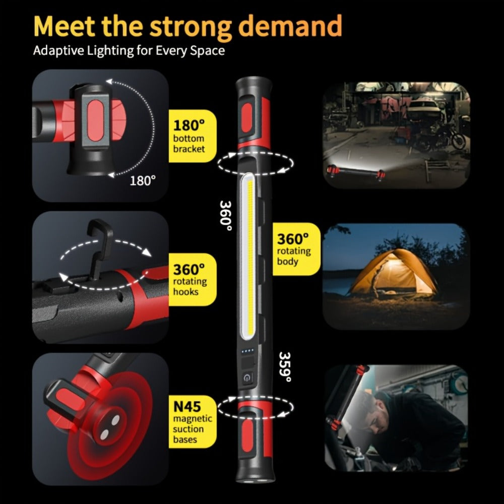 LED Work Light Bar 3000LM Rechargeable Construction Site Lighting Lamp, Hanging Hook, Portable Underhood Work Light for Auto