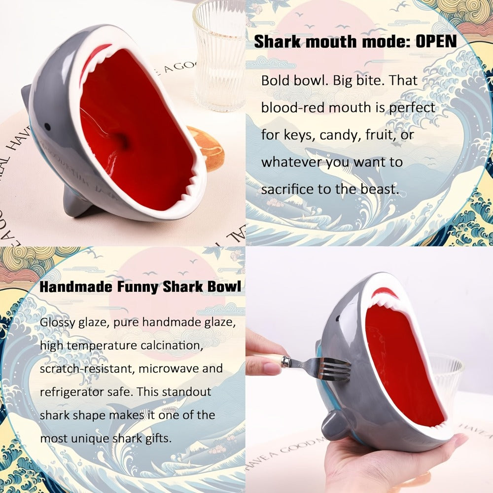Shark Ramen Bowl 40oz – Large Handmade Ceramic Serving Bowl for Soup, Snacks, Candy & Fruit, Cute Decorative Key Bowl for Entryway
