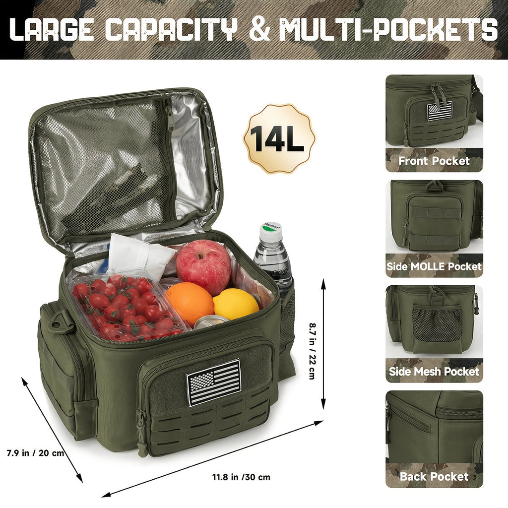 Tactical Insulated Cooler Lunch Box with MOLLE Webbing – Expandable & Leakproof, 3.7 Gal or 18L, for Hunting, Camping