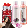 Three-Piece OUIHOE Hair Care Set with Shampoo, Conditioner and Coordinated Capsule Product Pack
