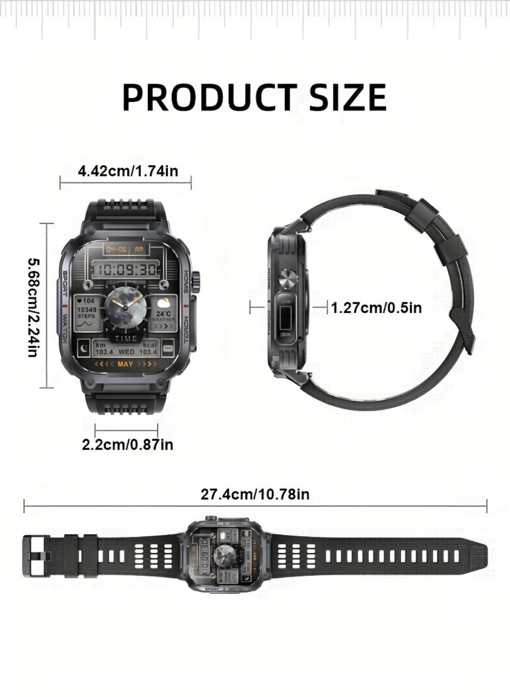 Smart Watch 2.02-Inch Rugged TFT Display with 500mAh Battery, LED Flashlight and Wireless Calling