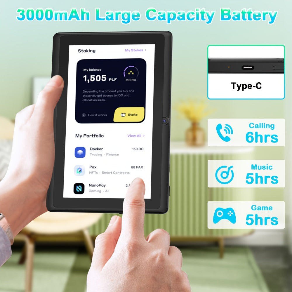 PEICHENG 7 Inch Android Tablet, 2GB RAM 32GB ROM, 1024x600 IPS Screen, 3000mAh Battery, Dual Camera 2MP+5MP