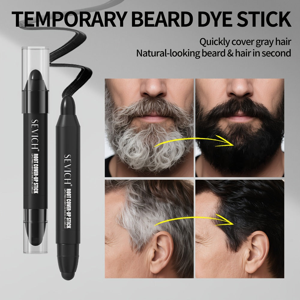 Instant Gray Root Coverage Stick for Men 2-Pack Sevich Beard & Hairline Color Pen, Sweat-Proof Precise Application Black & Dark Brown