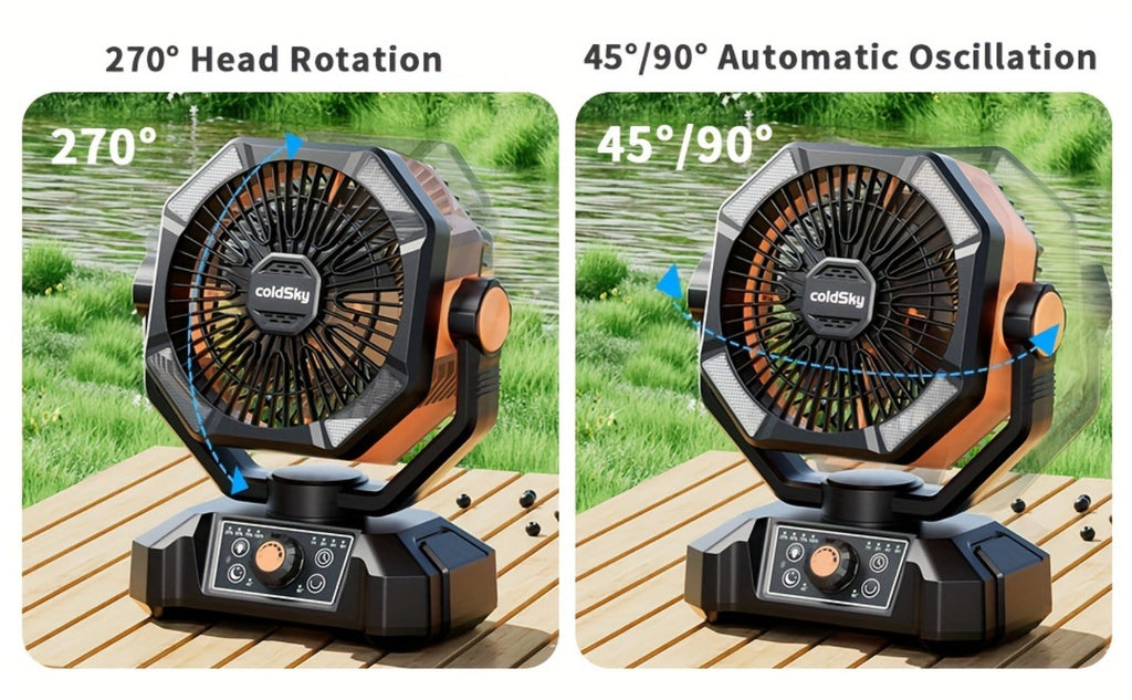 Camping Fan Battery Powered 20000mAh, Dual Motor 8-Speed Portable Tent Fan with Remote Control, 4 LED Lanterns and Hanging Hook