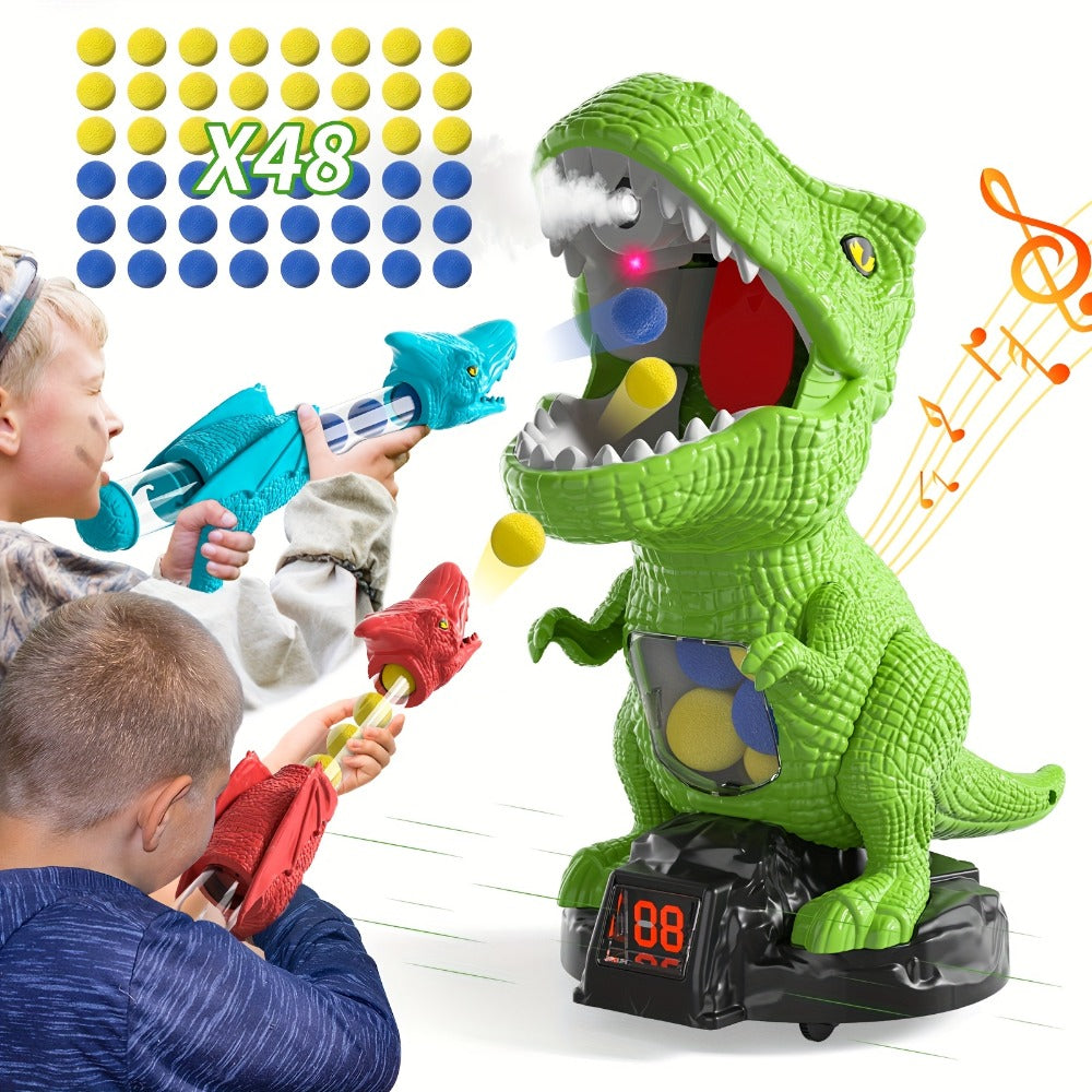 Dinosaur Shooting Game Toy with Sound Light & Spray, Movable Dino Target Launcher Set with Foam Bullets & Goggles for Boys Kids Ages 3+
