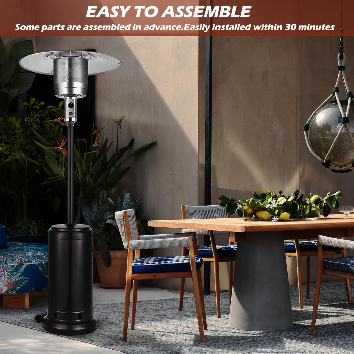 Propane Patio Heater 47000 BTU Outdoor Standing Heater with Wheels, 18-Foot Heating Radius, Fast Heat in 1 Min