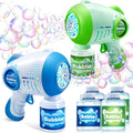 LED Light Up Bubble Gun 2 Pack with 4 Bottles Solution, 10-Hole Bubble Shooter 10000+ Bubbles Per Minute for Kids Adults