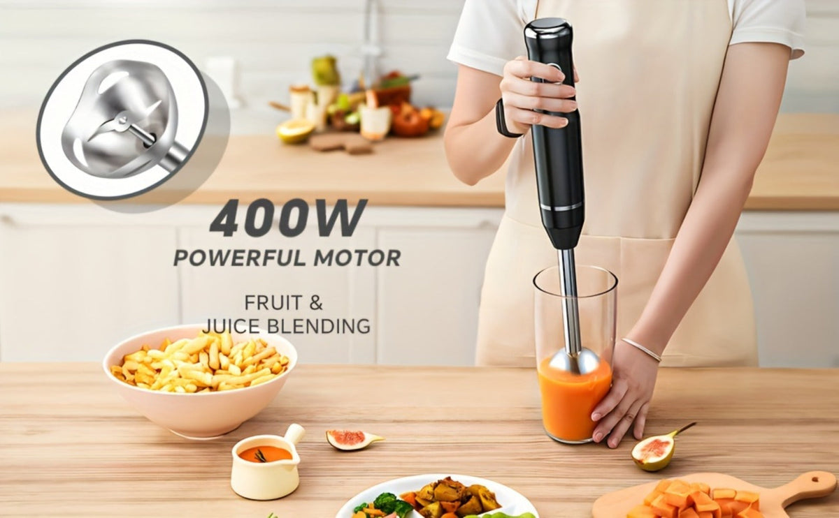 400W Immersion Blender with Two-Button Control, Detachable Shaft and 38 cm Black Handheld Body