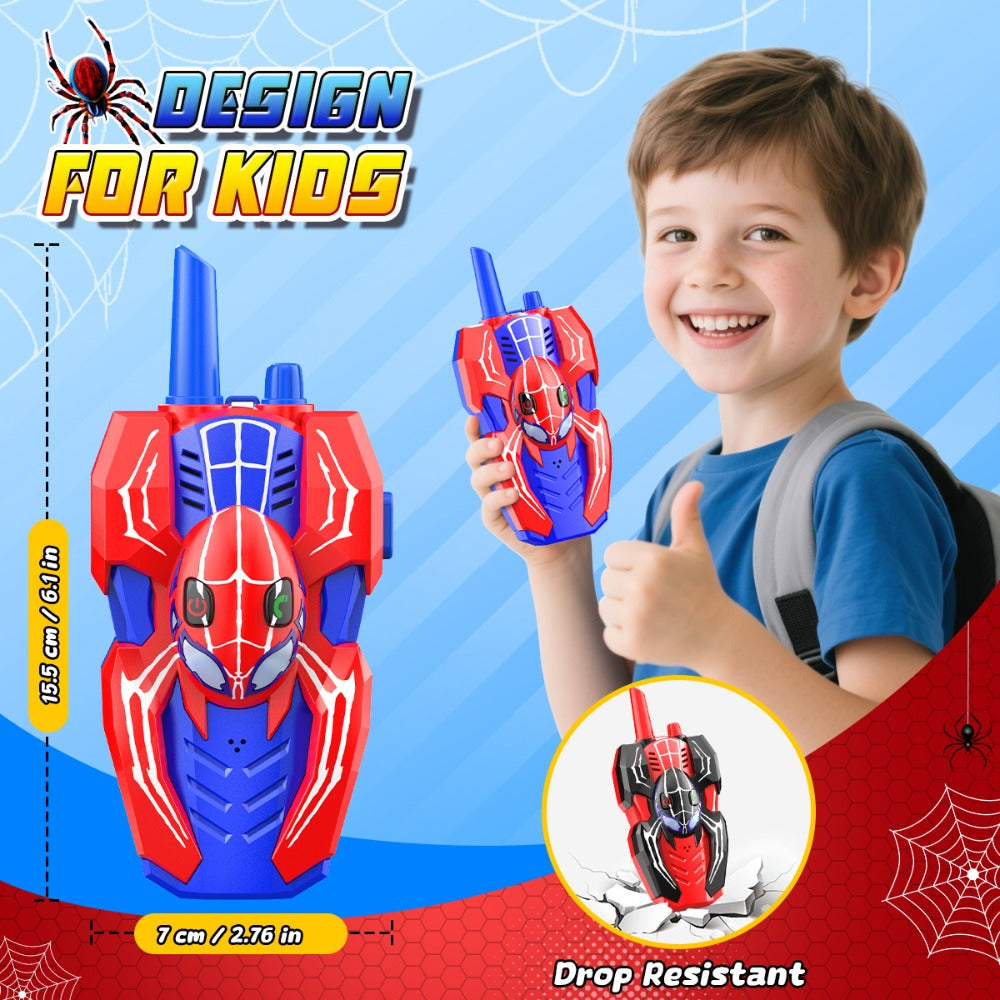 Spider Walkie Talkies for Kids 2-Pack, 2-Way Radio Toy, Grip, Push-to-Talk, Lanyard Hole, Ages 3-12 Boys & Girls