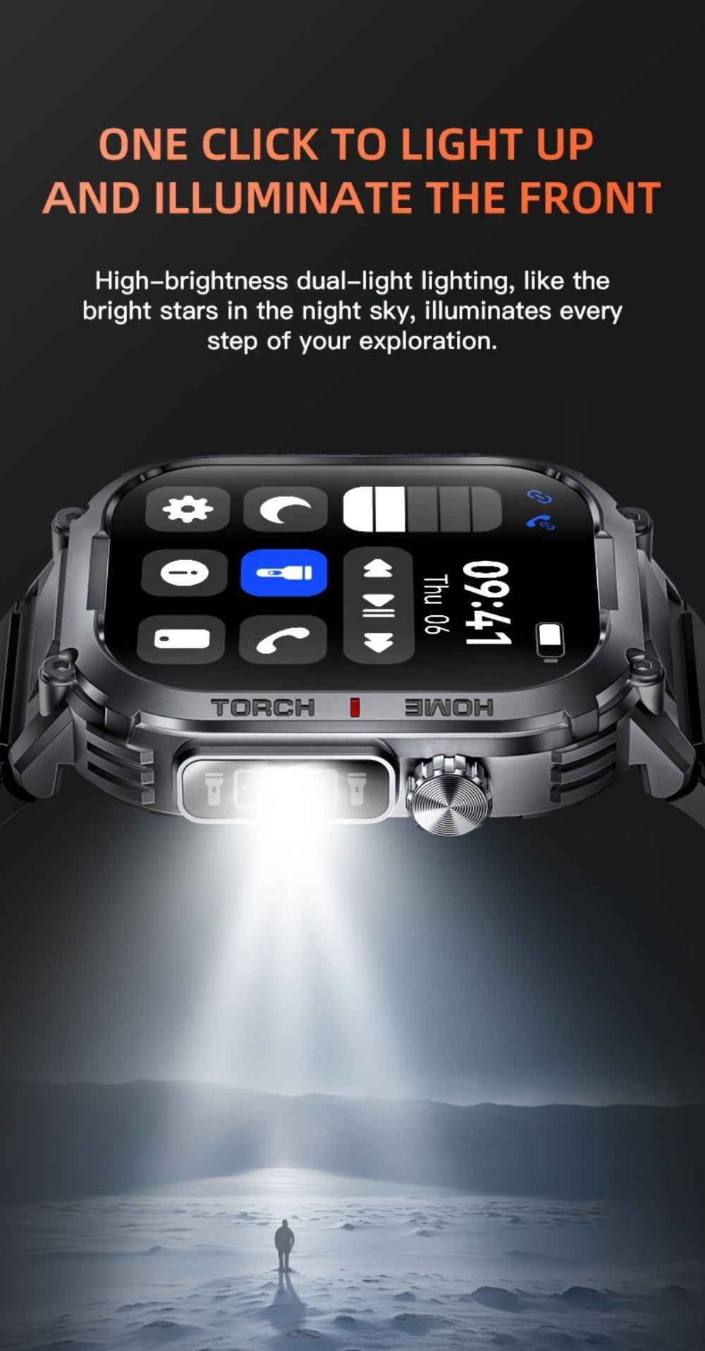 Smart Watch 2.02-Inch Rugged TFT Display with 500mAh Battery, LED Flashlight and Wireless Calling