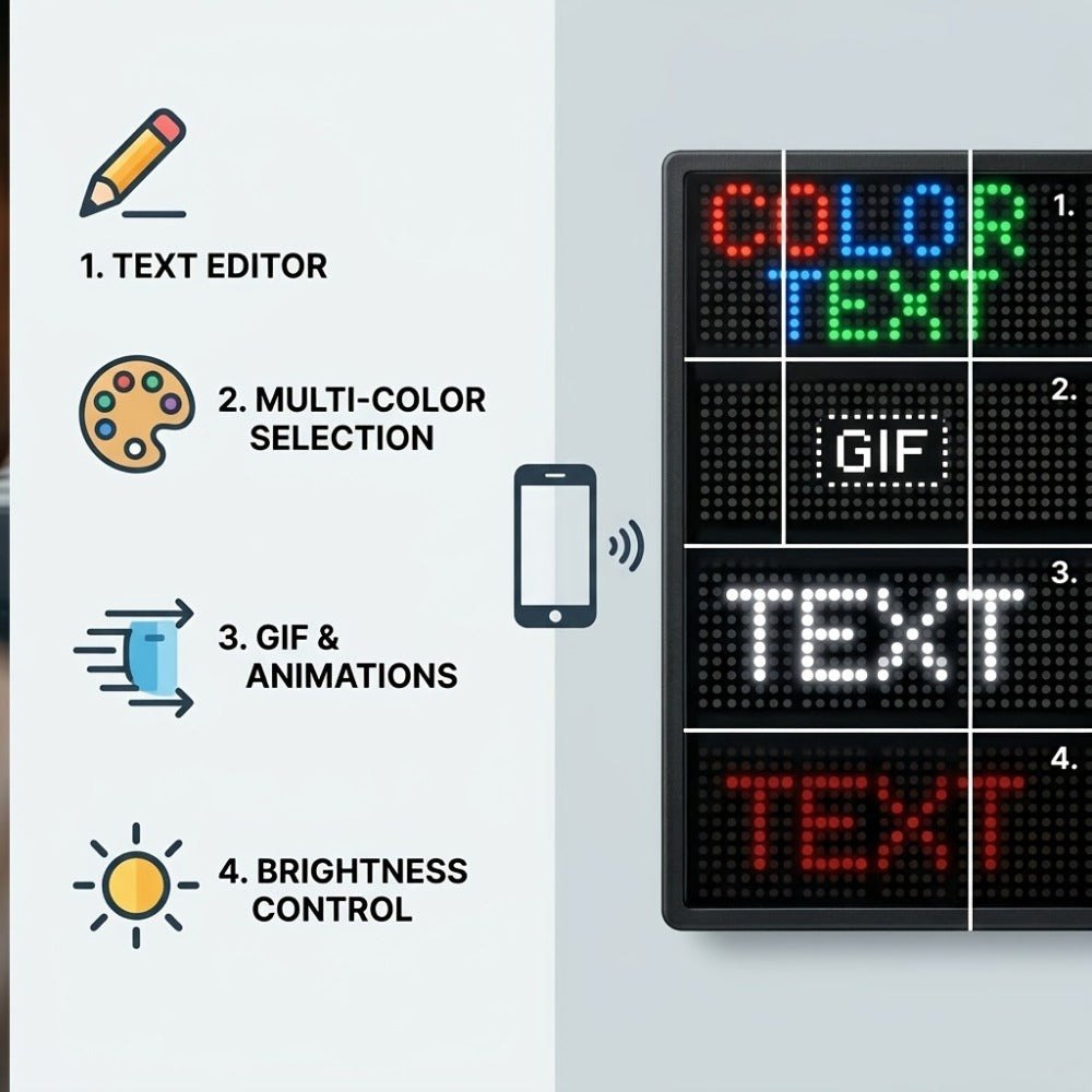 Programmable LED Badge Bluetooth App Controlled, Rechargeable Scrolling Text & Logo Display, 48x12 Pixel LED Name Tag for Events