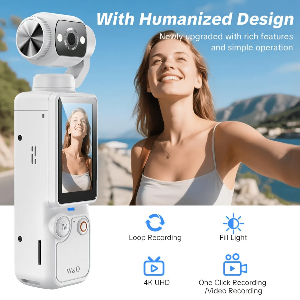 4K Pocket Camera with 180° Rotating Lens, 100MP, 2000mAh Battery & 32GB Card – 1.9" Screen, USB-C Charging, Webcam Function