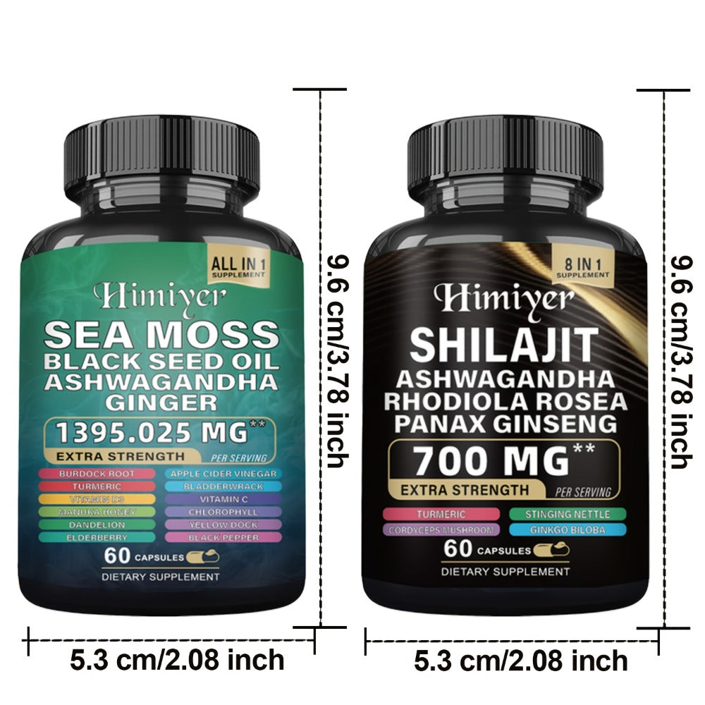 Sea Moss and Shilajit Capsule Supplements in 60-Count Bottles with One- to Six-Bottle Options
