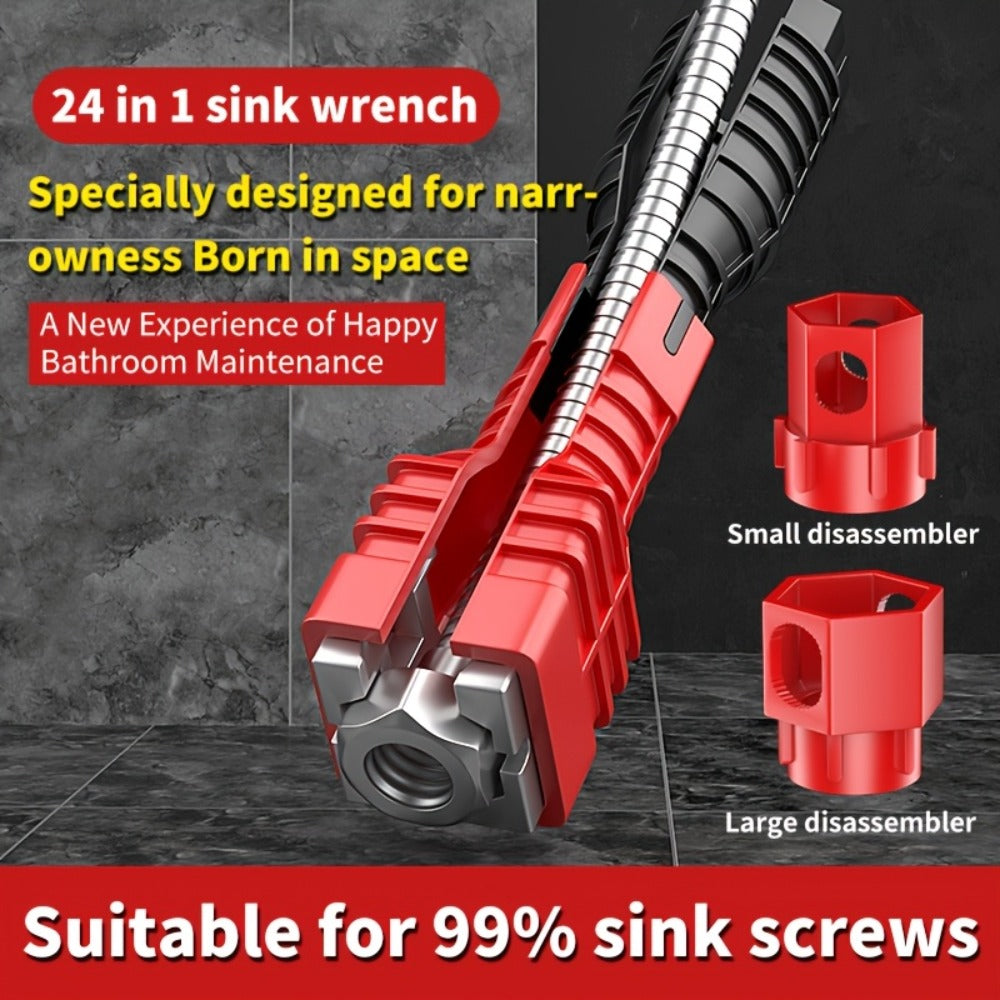 24-in-1 Sink Wrench Faucet Tool Kit Multi-Function Basin Wrench Long Handle for Kitchen Bathroom Plumbing