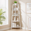 White Five-Tier Ladder-Style Freestanding Corner Shelf, Approximately 110 cm High and 34 cm Wide