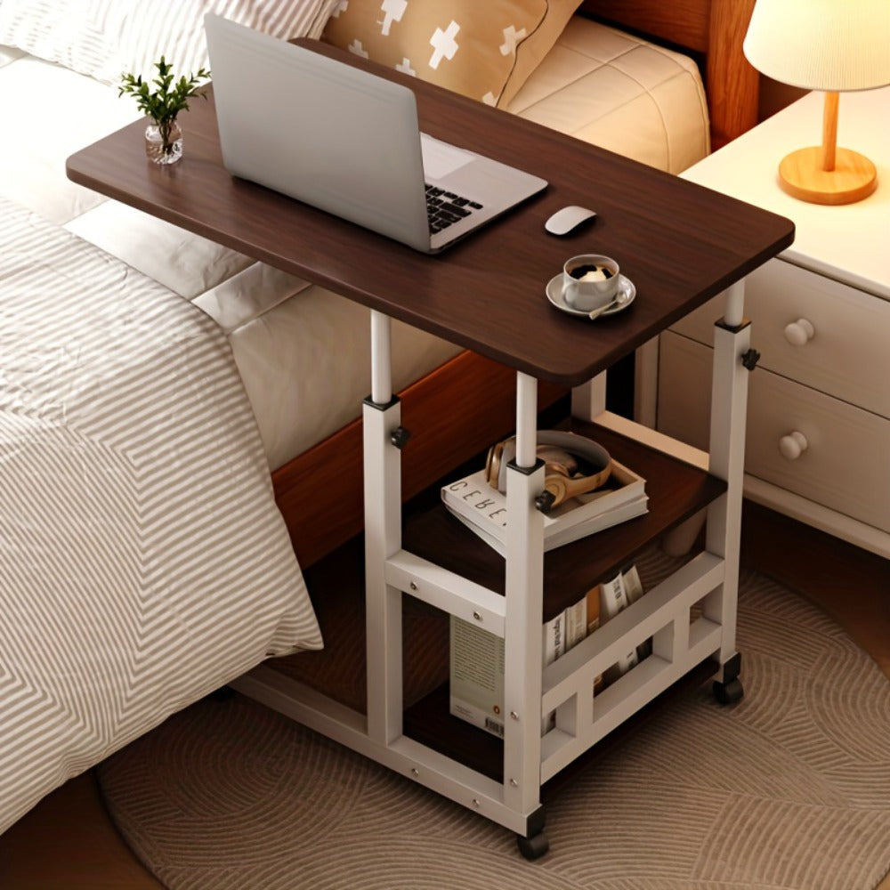 Adjustable Overbed Table with Rolling Shelf Frame and Six Color Checkout Options from Burlap to Deep Glacier