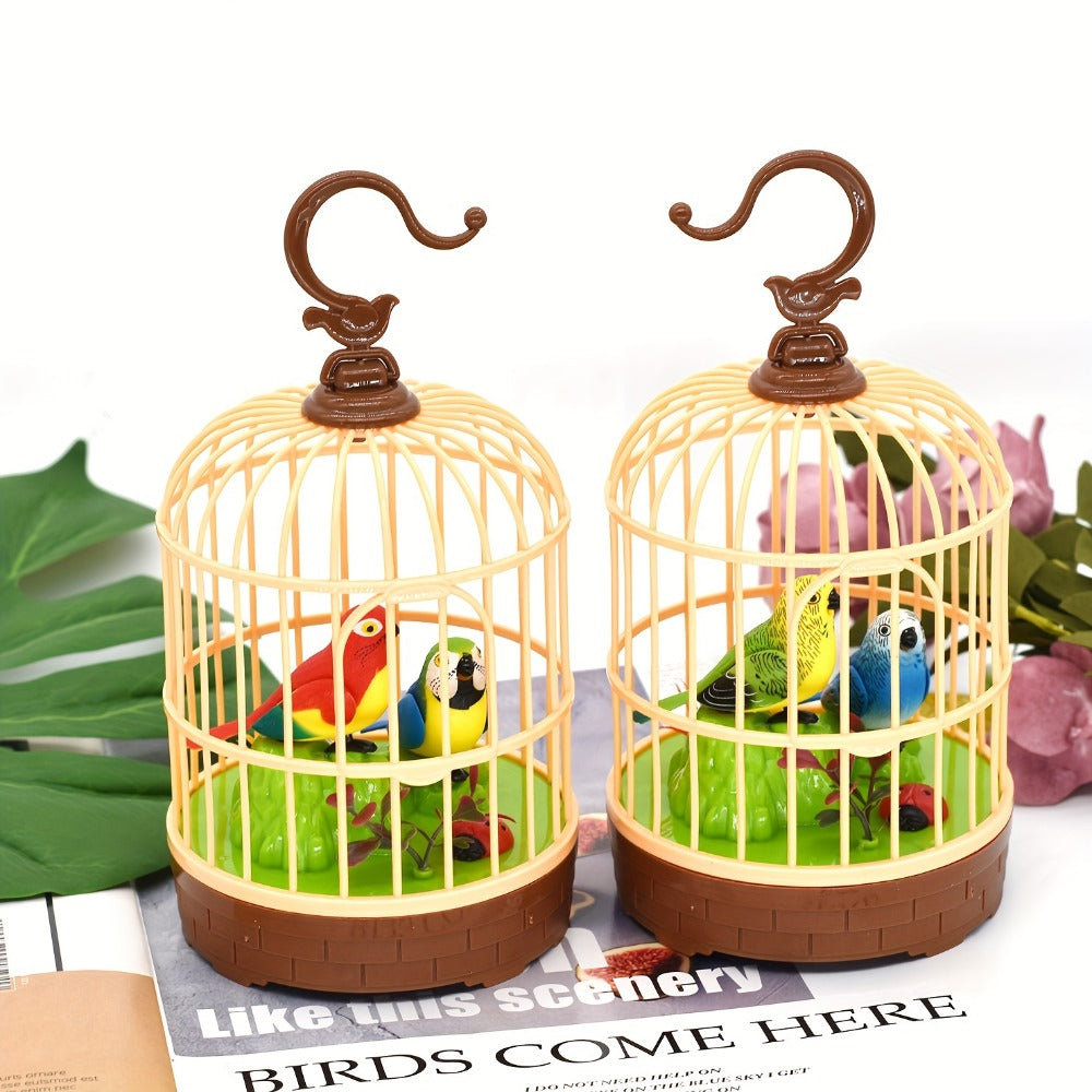 Mini Voice-Activated Birdcage Toy, Chirping & Wing-Fluttering Parrot, Interactive Sound-Responsive Animal Toy