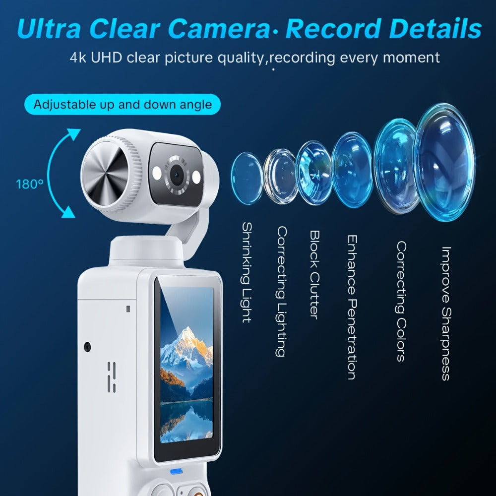 4K Pocket Camera with 180° Rotating Lens, 100MP, 2000mAh Battery & 32GB Card – 1.9" Screen, USB-C Charging, Webcam Function