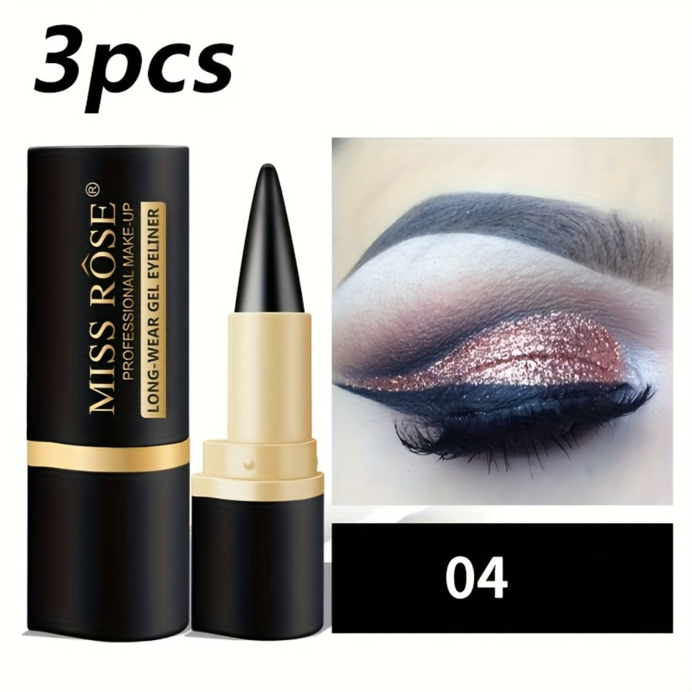 Creamy Gel Eyeliner Pencil Set 3pcs Black Waterproof Sweat-Resistant Smudge-Proof Matte Eye Liner