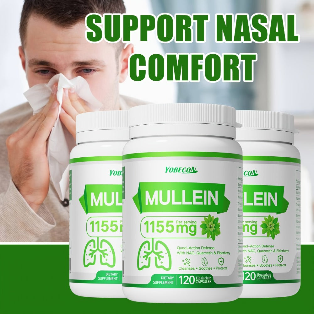 Mullein Lung Cleanse Capsules with NAC 45000mg – Mucus Removal, Dry Cough Relief & Respiratory Support Supplement for Women & Men