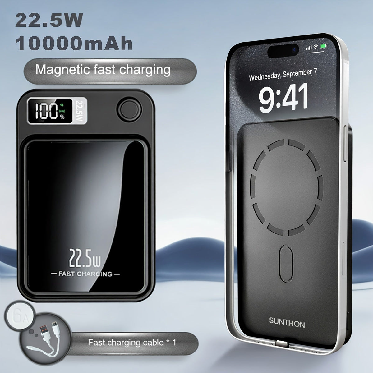 Magnetic Wireless Power Bank with 5000mAh and 10000mAh Labels, Flip Display and Four Color Options