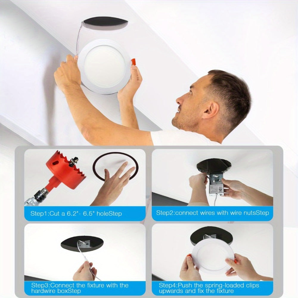 6 Inch LED Recessed Light 5CCT Selectable Dimmable – 12W 1050LM, 2700K-5000K, ETL Listed Slim Canless Downlight for Kitchen