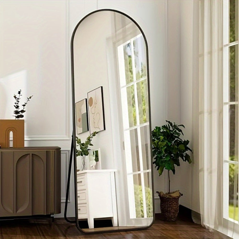 Full Length Mirror Floor Standing with LED Light – Arched & Rect Aluminum Frame Dressing Mirror for Bedroom Living Room, Black/Golden/White