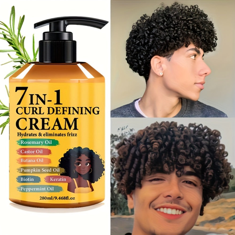 Curl Cream for Wavy & Curly Hair 9.47oz – 7-in-1 Moroccan Argan Oil & Rosemary Formula for Long-Lasting Hold