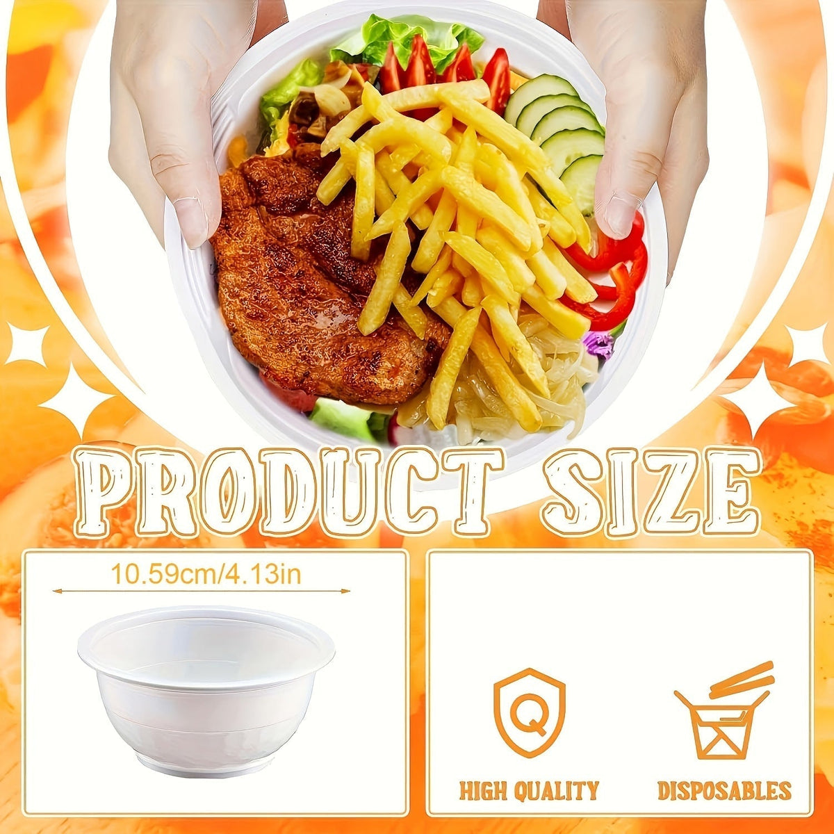 White 13-Ounce Disposable Plastic Serving Bowls with Side Handles and 120- or 240-Piece Checkout Options