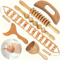 Wooden Massage Tool Set 6pcs Manual Facial Massager Kit with Wood Rollers Pointed Bead Textured Heads for Face Neck Full Body Relaxation