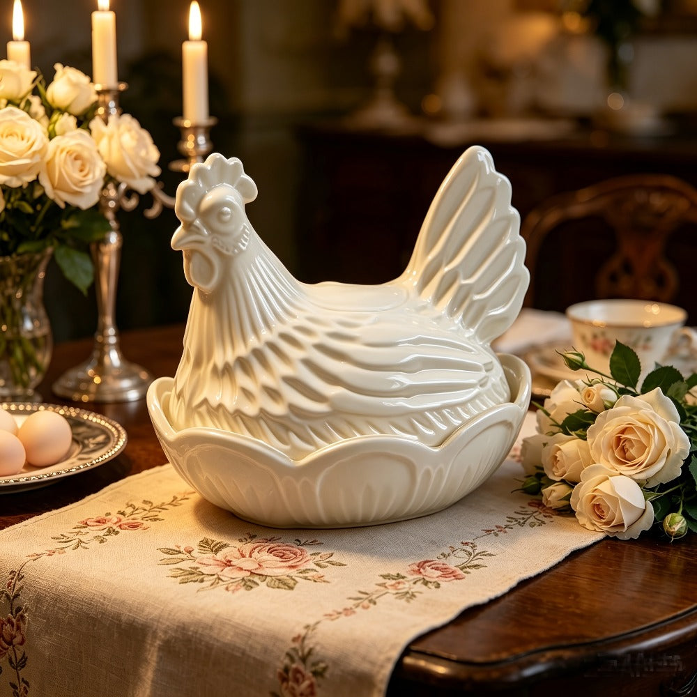Glass Chicken Candy Jar – Vintage Milk Glass Nesting Hen Cookie Jar with Lid for Home Decor, Kitchen Display & Gifts